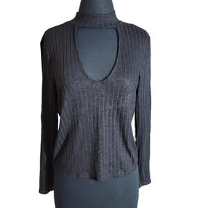 Divided by H&M knit top blouse key hole black sz L